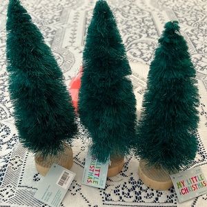 My Little Christmas 10” Christmas trees with wooden block. New set of three